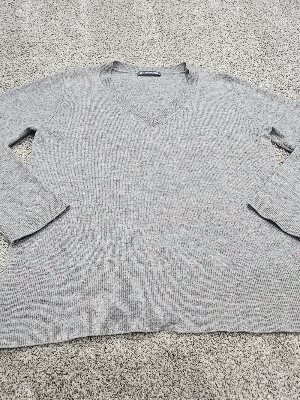 Light Gray V-Neck Sweater - Classic Cozy Knit 100% CASHMERE